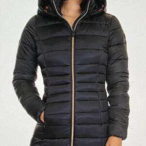 Save The Duck Women's Reese Hooded Puffer Coat in Black size 5 L/XL